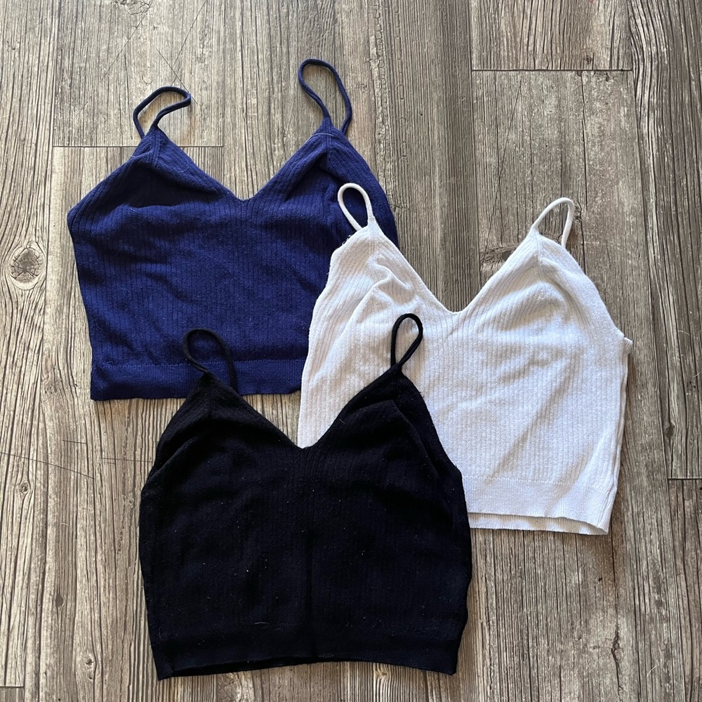 Stylish Women's Ribbed Crop Tops - Navy, White, Black